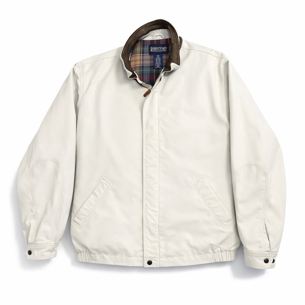 Lands' End Men Large Tall Tan Insulated Canvas Barn Jacket Plaid Lined Chore - Picture 2 of 5